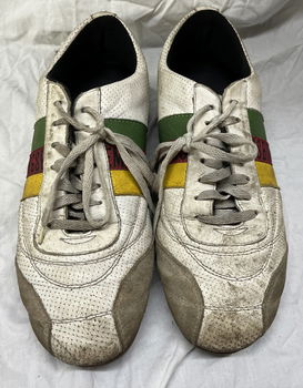 BIKKEMBERGS unieke vinted sneakers/voetbalschoenen, wit/portugal collors leder, maat 45, gebruikt - 0