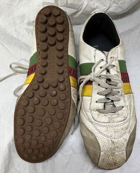 BIKKEMBERGS unieke vinted sneakers/voetbalschoenen, wit/portugal collors leder, maat 45, gebruikt - 1