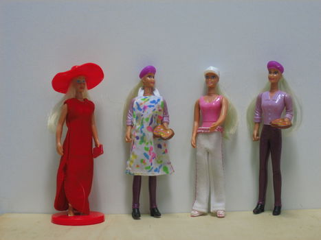 1999 McDonald's Barbie red dress and hat, Barbie painter & Barbie NBA basketbal [WKS51] - 0