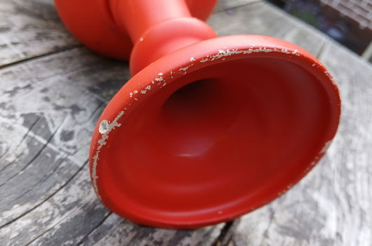 Vintage - retro - oranje bloempot op poot (met spoortjes) - 6