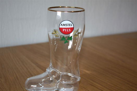 Kleine Amstel bierglas-laars – met rood-wit logo (15,6 cm) - 0