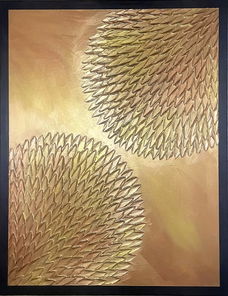 Schilderij textuur modern/abstract met geschilderde lijst in de kleur bruin.