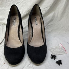 Pumps, zwart daim/leder, met reserve hielbeschermers, la strada, maat 39