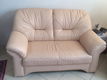 Lederen zetel 2 zit, licht beige/wit (150cm breed, 90cm diep), in goede staat - 0 - Thumbnail