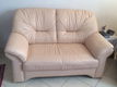 Lederen zetel 2 zit, licht beige/wit (150cm breed, 90cm diep), in goede staat - 2 - Thumbnail