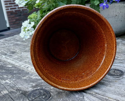 Vintage bloempot in een warme kleur bruin geglazuurd - gemêleerd - 3