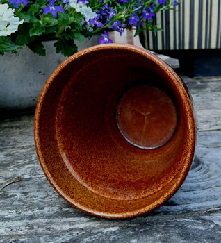 Vintage bloempot in een warme kleur bruin geglazuurd - gemêleerd - 4
