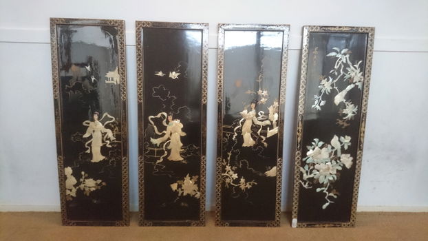 Te koop: Japans Houtsnijwerk (5delig) - Japans Houtsnijwerk (5delig) - 40 jr oud - zie foto's - 4