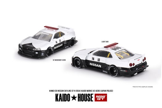 Mini GT 1/64 - Nissan Skyline GT-R R34 Kaido Works (V2 Aero) Police Mgt194 - 0