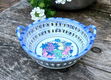 Vintage porseleinen handbeschilderde fruitschaal - wit en blauw met afbeelding van fruit - 2 - Thumbnail