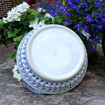 Vintage porseleinen handbeschilderde fruitschaal - wit en blauw met afbeelding van fruit - 6