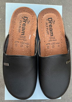 Pantoffels / sloefen, Dream by FLY PLOT, zwart leder, maat 42, nieuw - 0