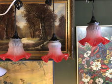 Set van 3 Franse Hanglampjes Tulpmodel Rood Randje