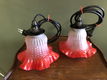 Set van 3 Franse Hanglampjes Tulpmodel Rood Randje - 1 - Thumbnail