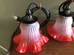 Set van 3 Franse Hanglampjes Tulpmodel Rood Randje - 2 - Thumbnail