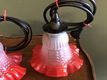 Set van 3 Franse Hanglampjes Tulpmodel Rood Randje - 3 - Thumbnail