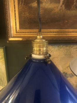 Prachtig Blauw Motief Frans Brocante Hang Lampje - 1