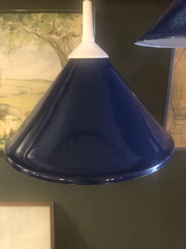 Prachtig Donkerblauw Frans Brocante Hang Lampje - 1