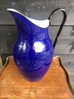 Grote Blauw Emaille Water of Bloemen Kan. - 0