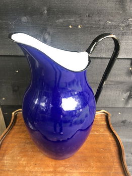 Grote Blauw Emaille Water of Bloemen Kan. - 1