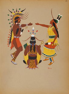 Kiowa huwelijksceremonie - Stephen Mopope - 1929