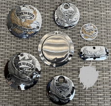 Harley live to ride, ride to live shovel & EVO inspectiecovers, point covers & tank doors cover.