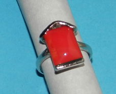 Zilveren ring met rode Agaat, model D, maat 17