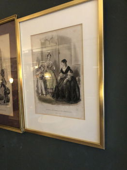 Prachtige Mooie Franse Damesmode prent in Gouden Lijst. - 5