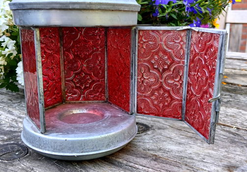 Lantaarntje voor waxinelichtje - rood glas - buiten of binnen - 3