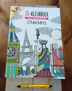 3D-kleurboek voor volwassenen - Steden (met 3D-bril) - nieuw - 1