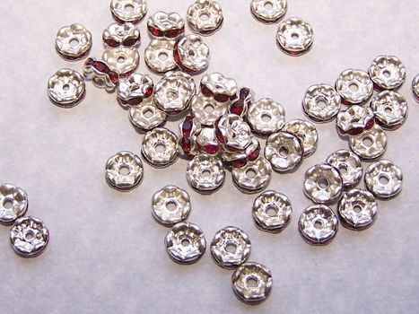 Tibet zilveren kristal spacer, rood, 6mm - 0