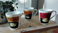 3 mokken - espresso - latte - mocha - kleine issues