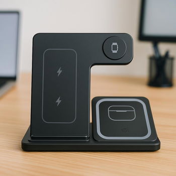 3-in-1 draadloze oplader – Telefoon, smartwatch & oortjes - 0