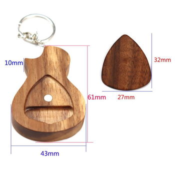 houten gitaarvormig opbergbox voor/met plectrum aan sleutelhanger - nieuw - 6