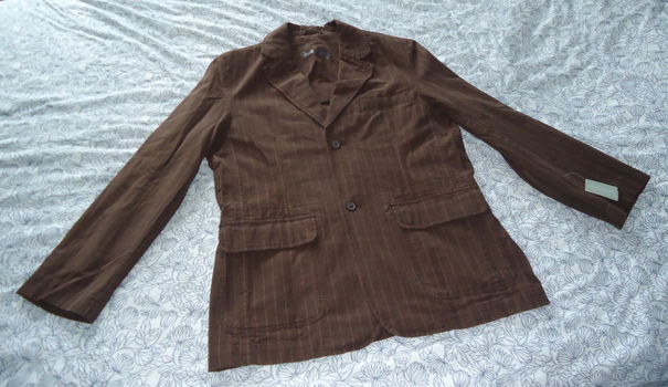 Nieuwe bruin gestreepte colbert van Essentials (maat: XL). - 2