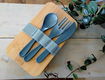 Lunchbox - broodtrommel + houten bamboe plankje + bestek - nieuw - 1 - Thumbnail