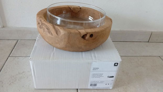 fruitschaal teakhout glas NIEUW Leonardo Terra Bijenkorf - 0