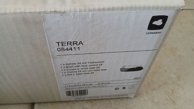 fruitschaal teakhout glas NIEUW Leonardo Terra Bijenkorf - 1