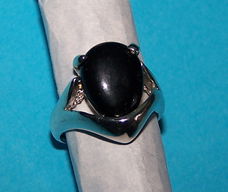 Zilveren ring met zwarte Agaat, model A, maat 16