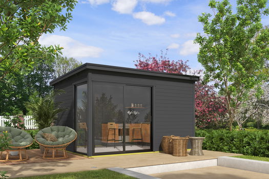 Blokhut met overkapping Olivia 385x295 + Aanbouw onbehandeld vuren - 1