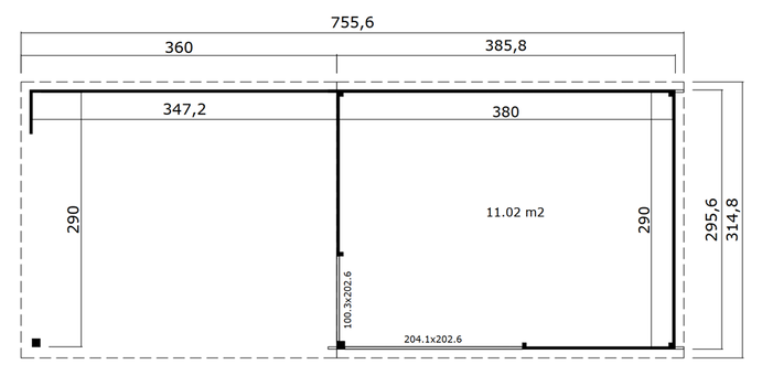 Blokhut met overkapping Olivia 385x295 + Aanbouw onbehandeld vuren - 2