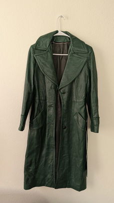 Groene Lange Leren Jas maat M