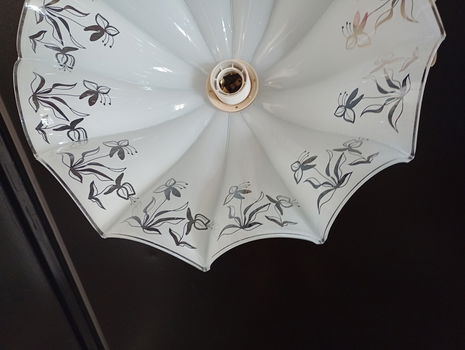 Leuke vintage glazen hanglamp met bloemen - 3