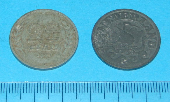 Nederland - kwartje 1943 - zink - l. oxidatie - 0