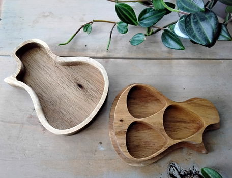 houten opbergbakje voor plectrums - gitaarvorm - hout - nieuw - 0