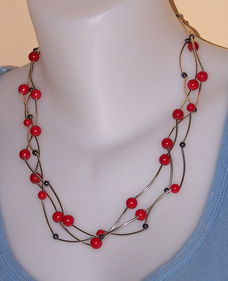 Modern rood Agaat collier, model B, 3 strengen