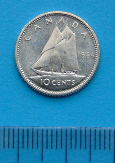 Canada - 10 cent 1964 - zilver - Unc