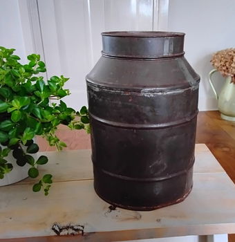 Vintage oud tabaksblik / winkelblik - stoer, sober, landelijk, hoffz-stijl - 1