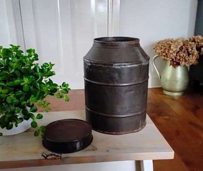 Vintage oud tabaksblik / winkelblik - stoer, sober, landelijk, hoffz-stijl - 6