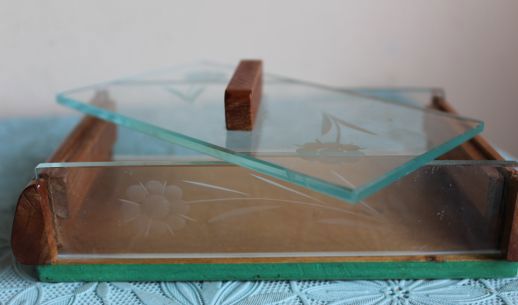 Vintage decoratief doosje hout/glas - 4